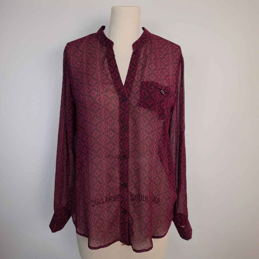 Kut From The Kloth Women’s Sz S Button Down Sheer Floral Blouse Roll Tab NWT